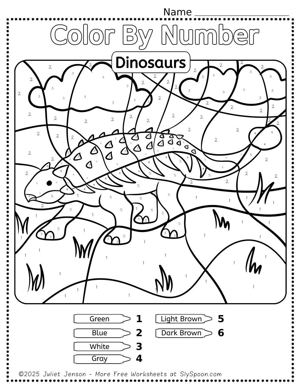 10 Free Printable Dinosaur Themed Color By Number Pages For Kids Sly Spoon