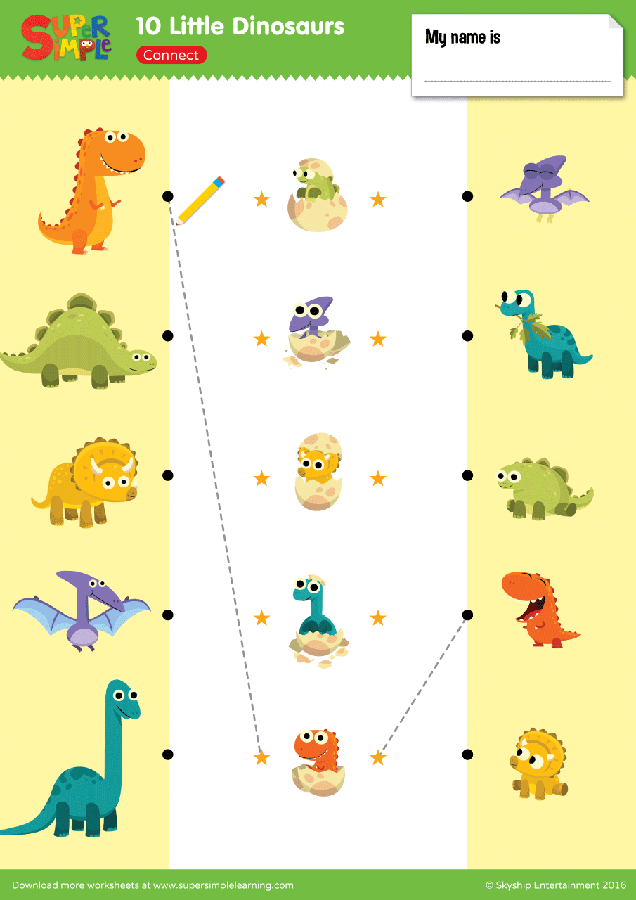 10 Little Dinosaurs Worksheet Connect Super Simple