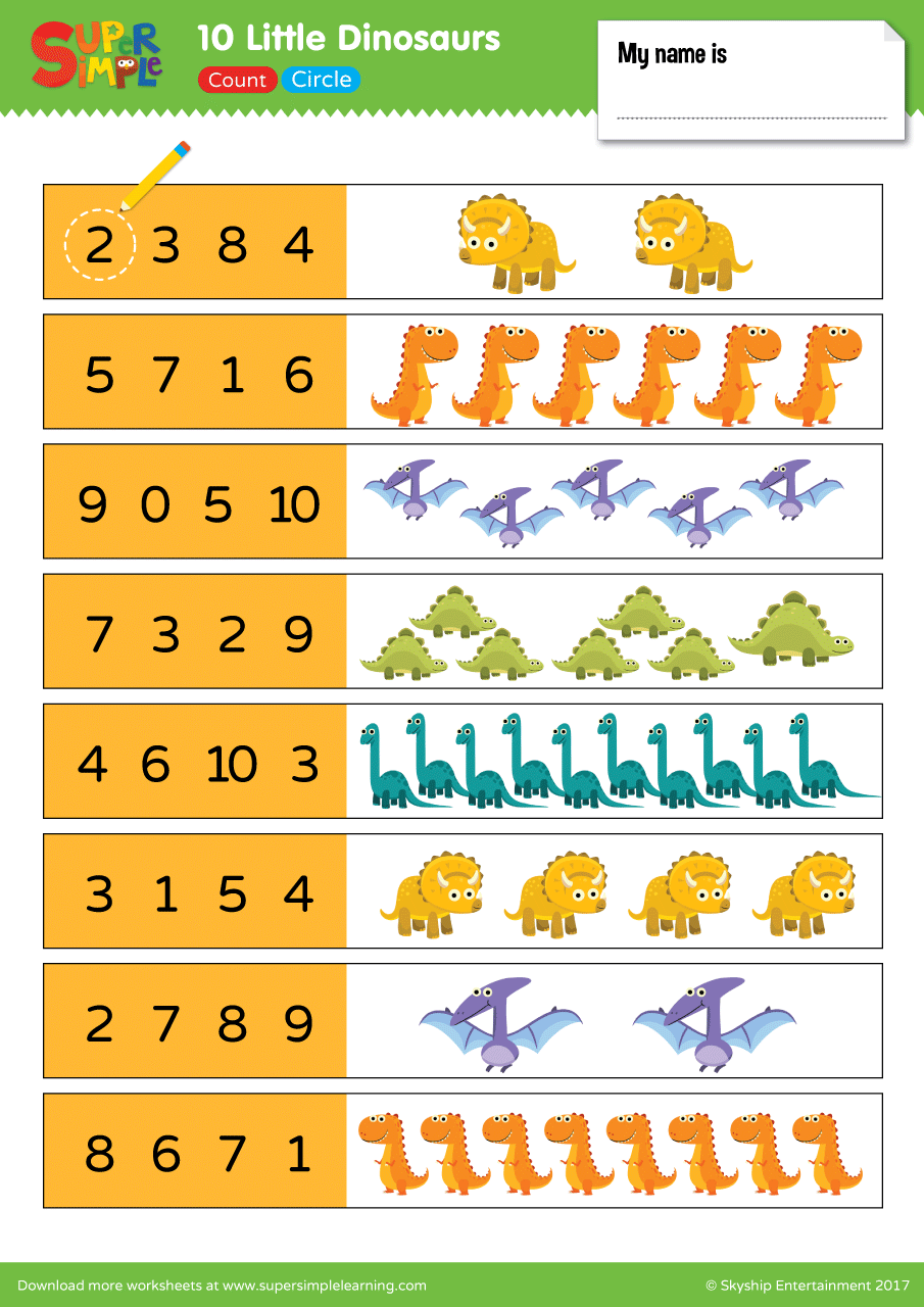 10 Little Dinosaurs Worksheet Count Circle Super Simple 10 Little Dinosaurs Worksheet Count Circle Super Simple