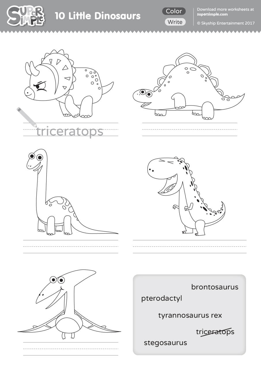 10 Little Dinosaurs Worksheet Write Color Super Simple