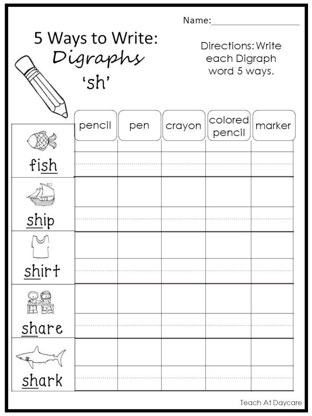 10 Printable 5 Ways To Write Digraphs Worksheets Kindergarten 2nd Grade ELA Worksheets Etsy