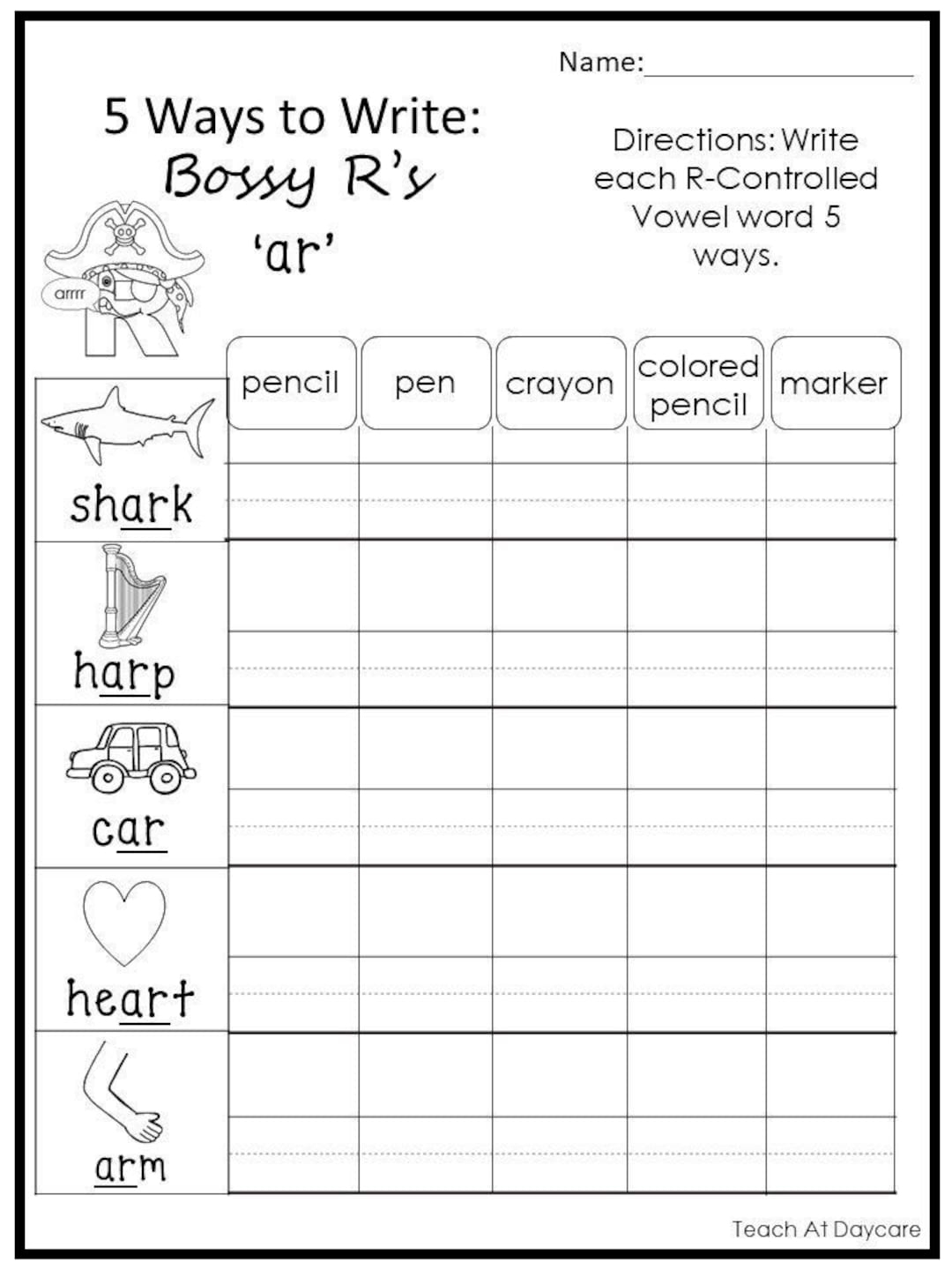 10 Printable 5 Ways To Write R controlled Vowel Words Worksheets Kindergarten 2nd Grade ELA Worksheets Etsy