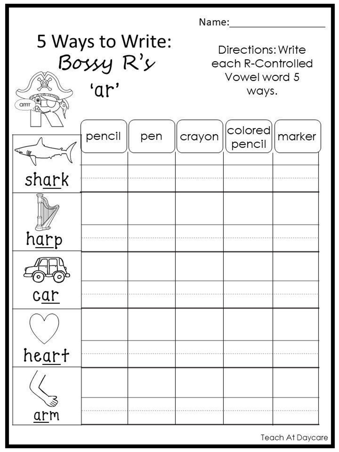 10 Printable 5 Ways To Write R controlled Vowel Words Worksheets Kindergarten 2nd Grade ELA Worksheets Etsy