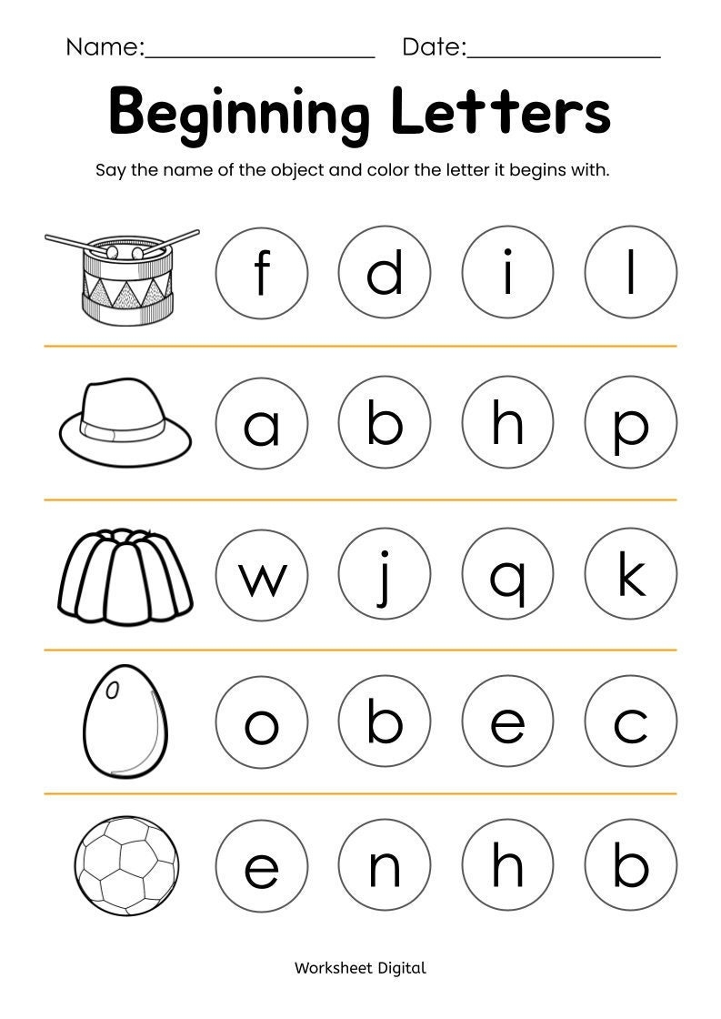 10 Printable Beginning Letters Worksheets For Kindergarten Preschool Homeschool Educational Printables Etsy