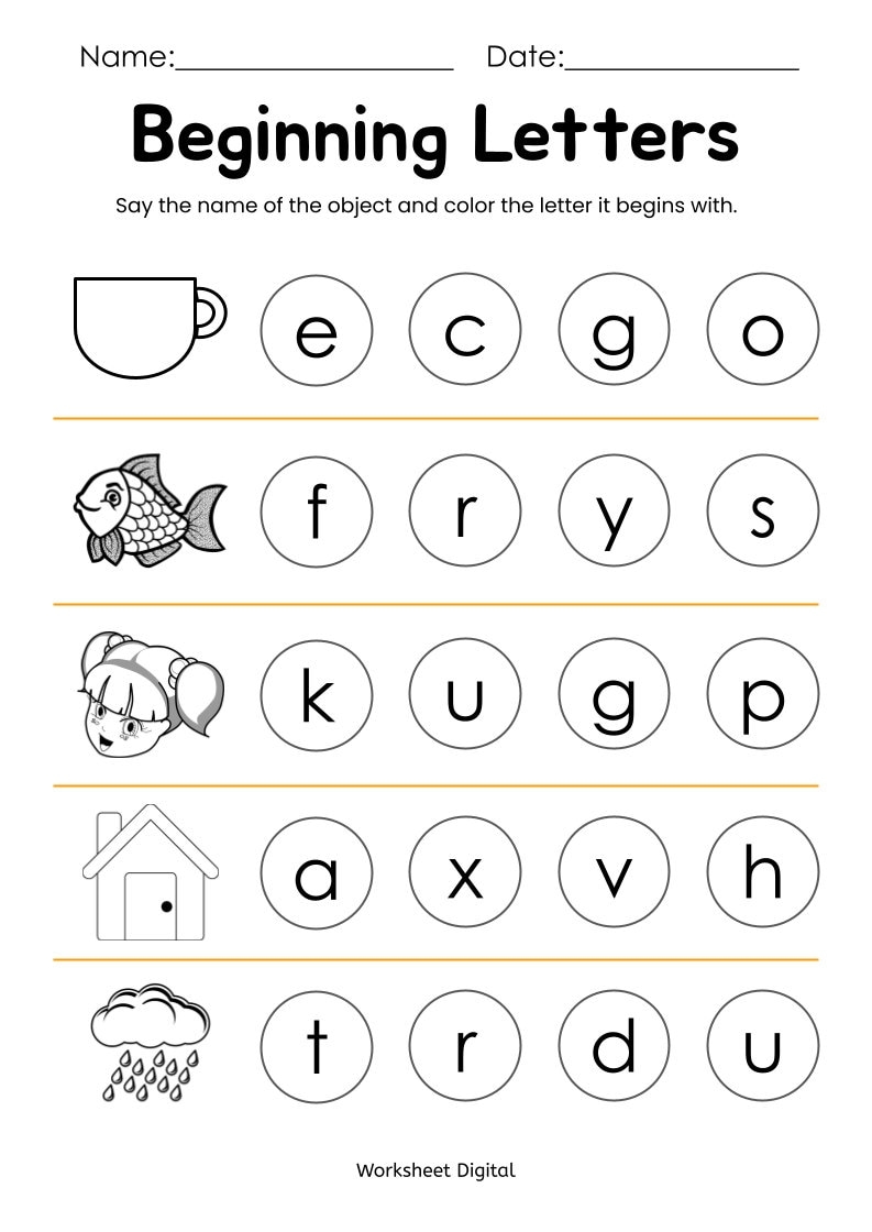 10 Printable Beginning Letters Worksheets For Kindergarten Preschool Homeschool Educational Printables Etsy Norway