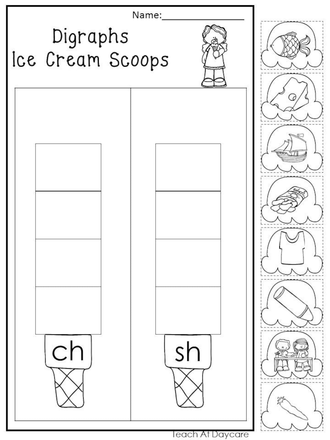10 Printable Digraphs Ice Cream Worksheets Kindergarten 2nd Grade ELA Worksheets Etsy