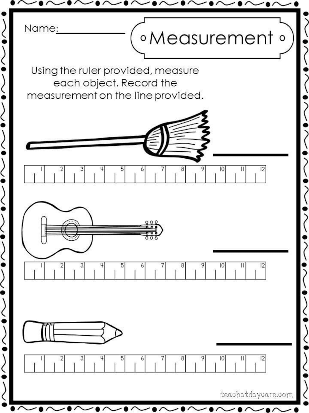 10 Printable Measuring With A Ruler Worksheets Preschool 1st Grade Math Etsy Israel