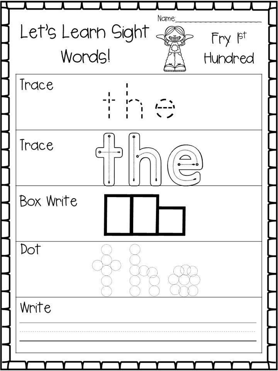 100 Printable Let s Learn Fry 1st Hundred Sight Words Worksheets Kindergarten 1st Grade Handwriting And Spelling Activity Etsy