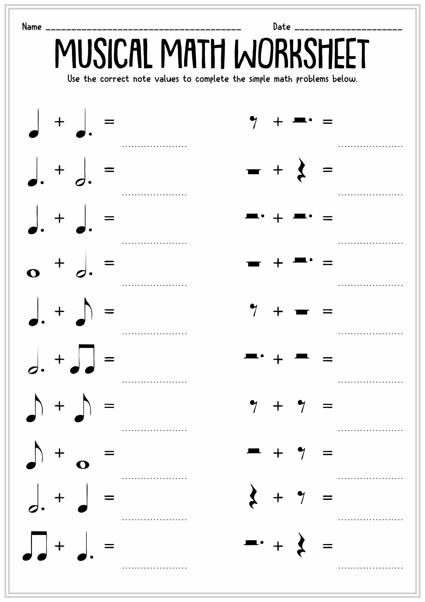 11 Music Theory Worksheets Note Value