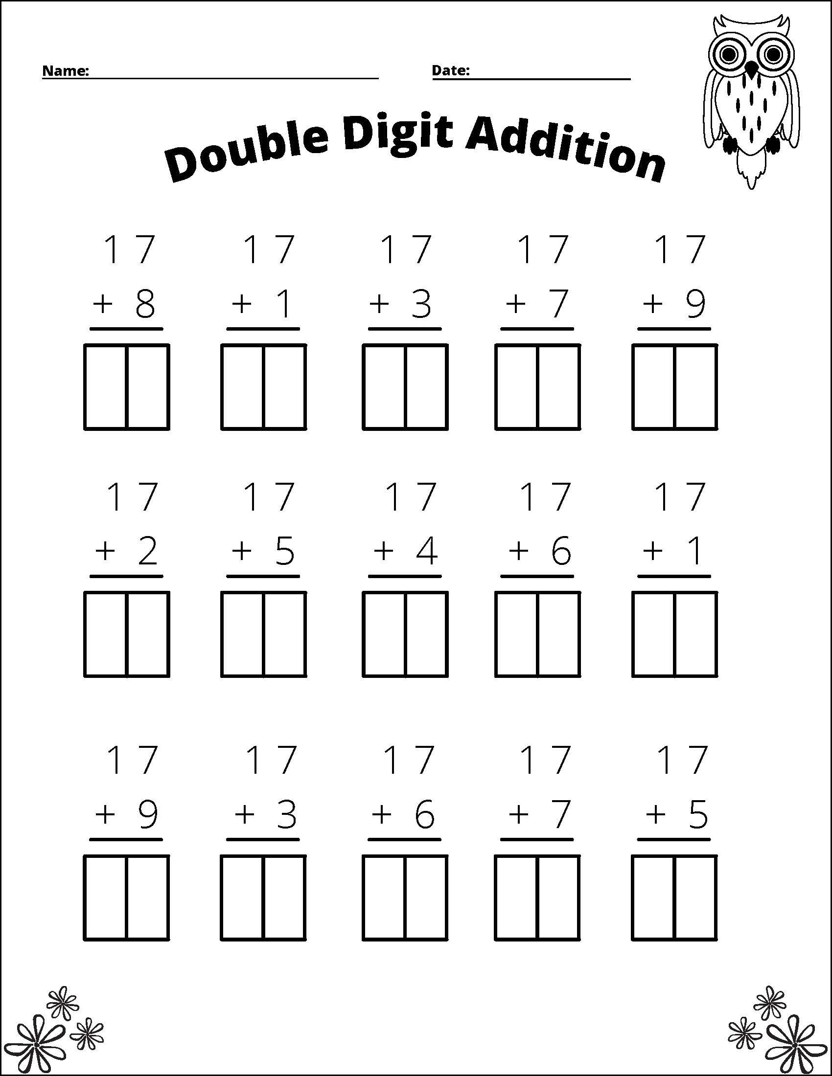 11 Printable Double Digit Addition Worksheets Numbers 10 20 Grades 1st And 2nd Etsy
