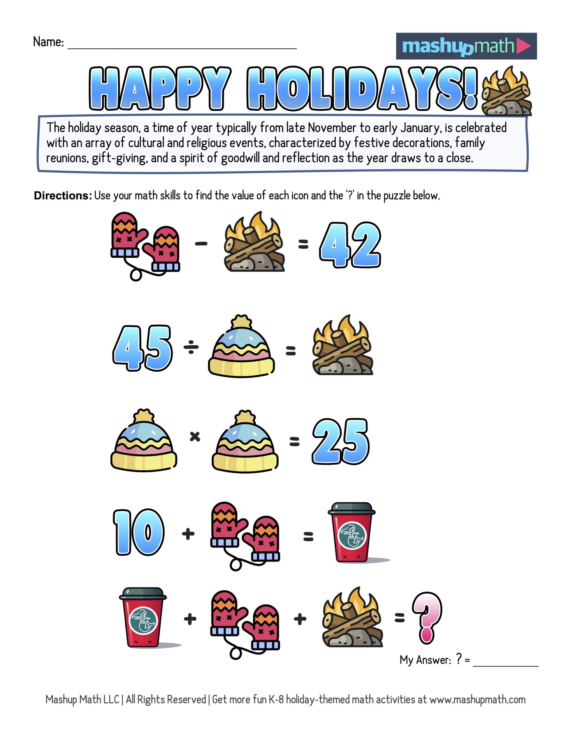 12 Days Of Holiday Math Puzzles Printable K 8 Worksheets Mashup Math