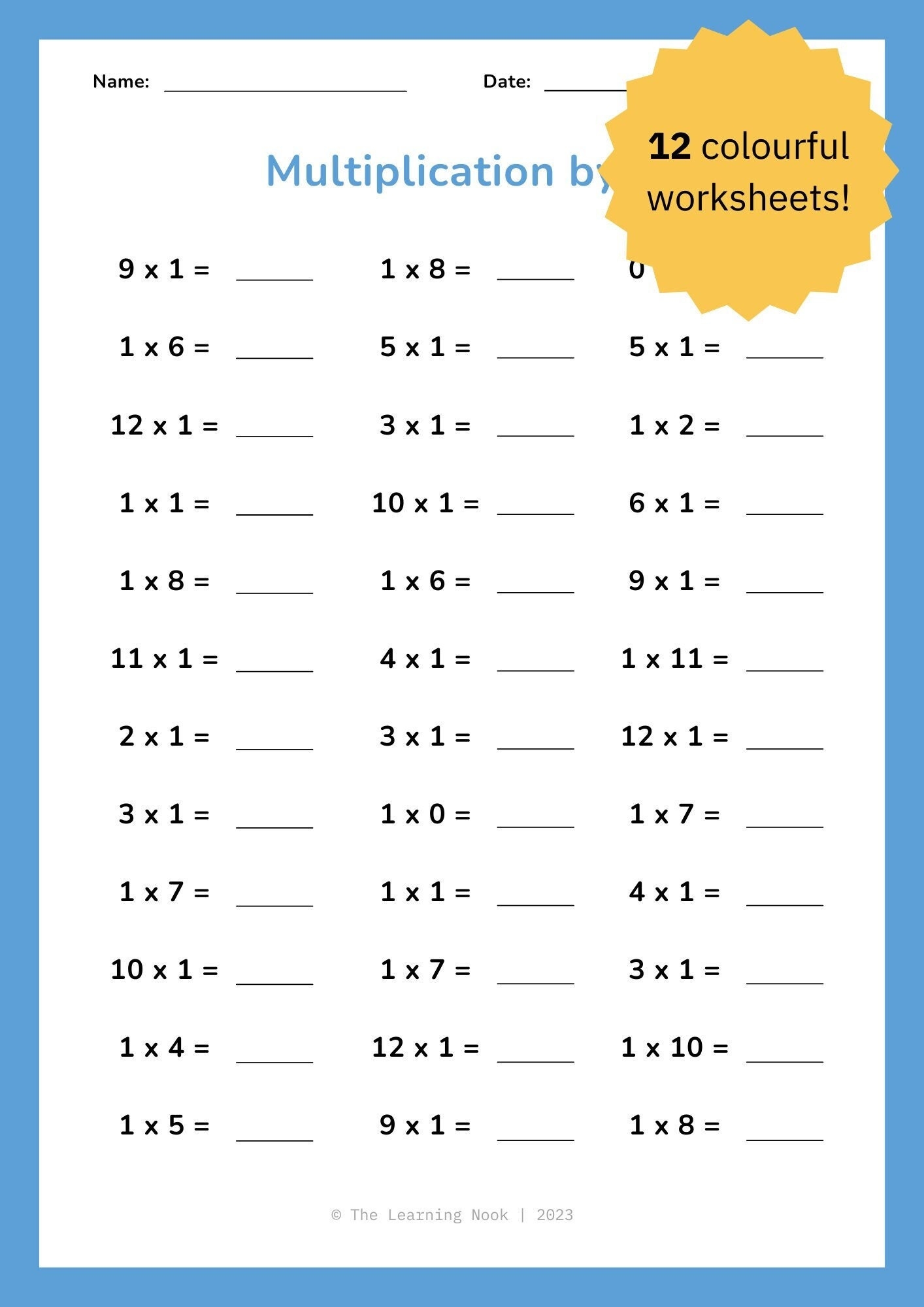 12 Printable Multiplication Worksheets Times Tables Practice Maths Drills Kids Learning Homeschool Third Grade Maths Etsy