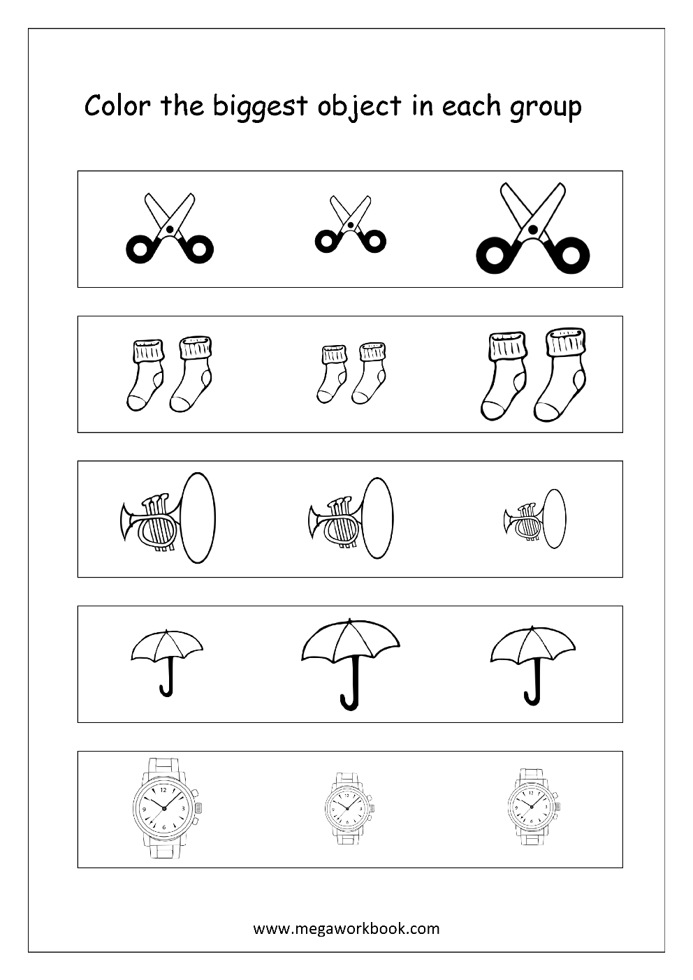 big small worksheets preschool