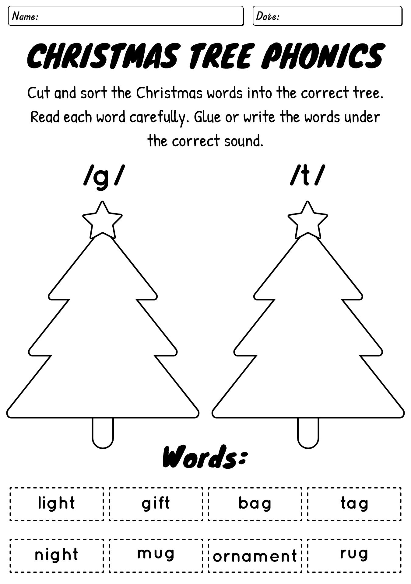 christmas phonics worksheets kindergarten