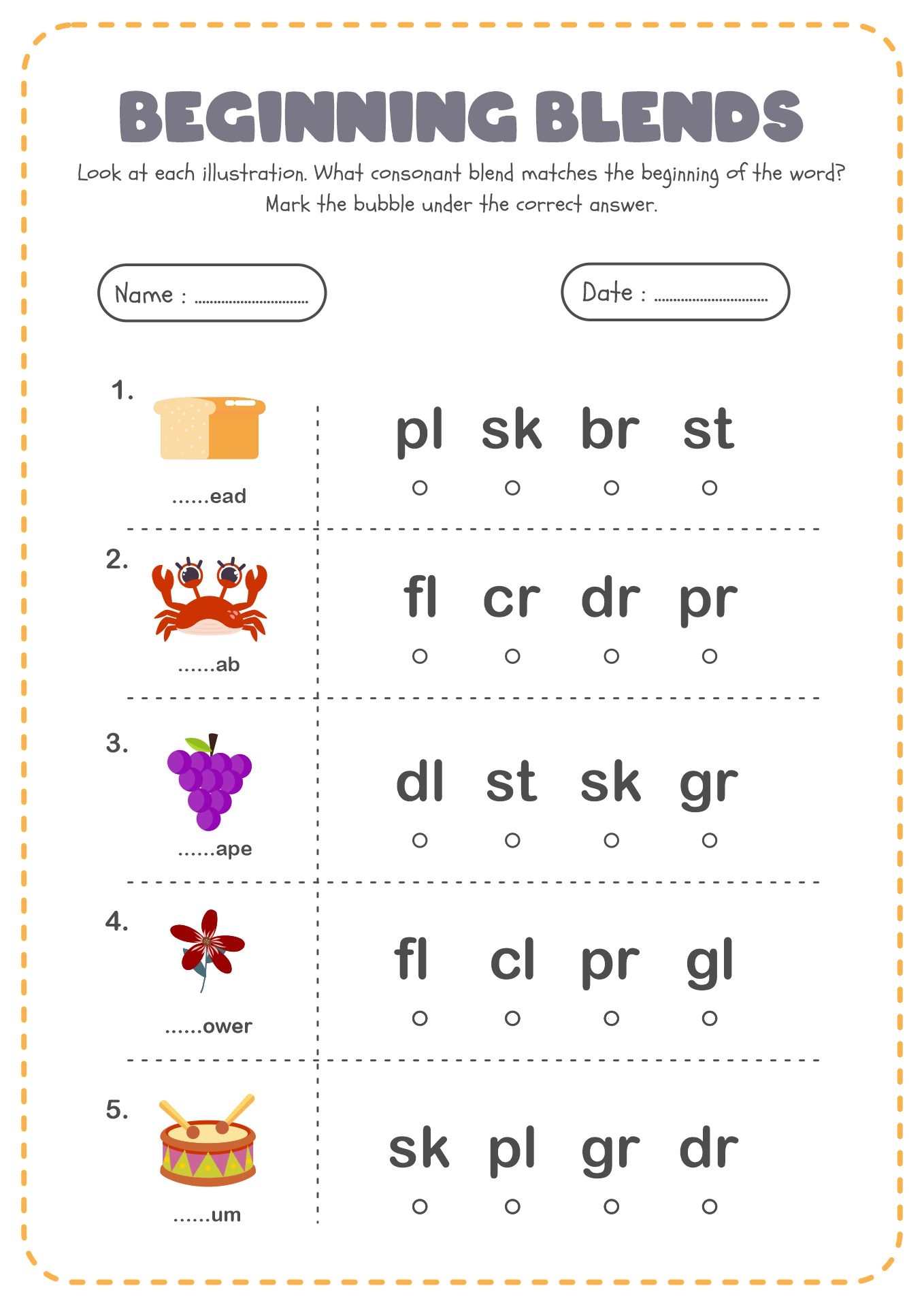 free phonics blends worksheets