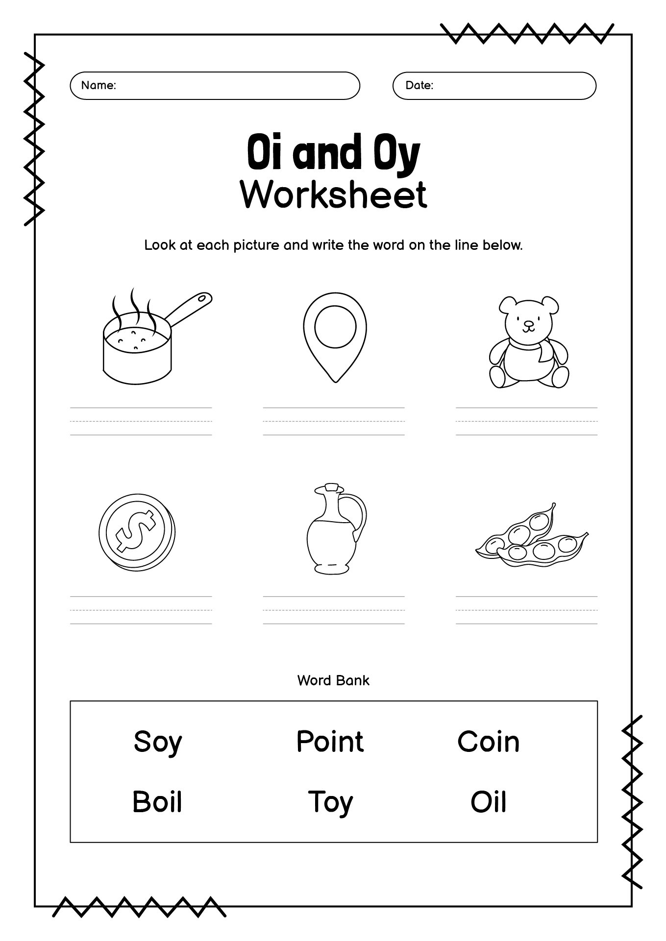 oi phonics worksheet
