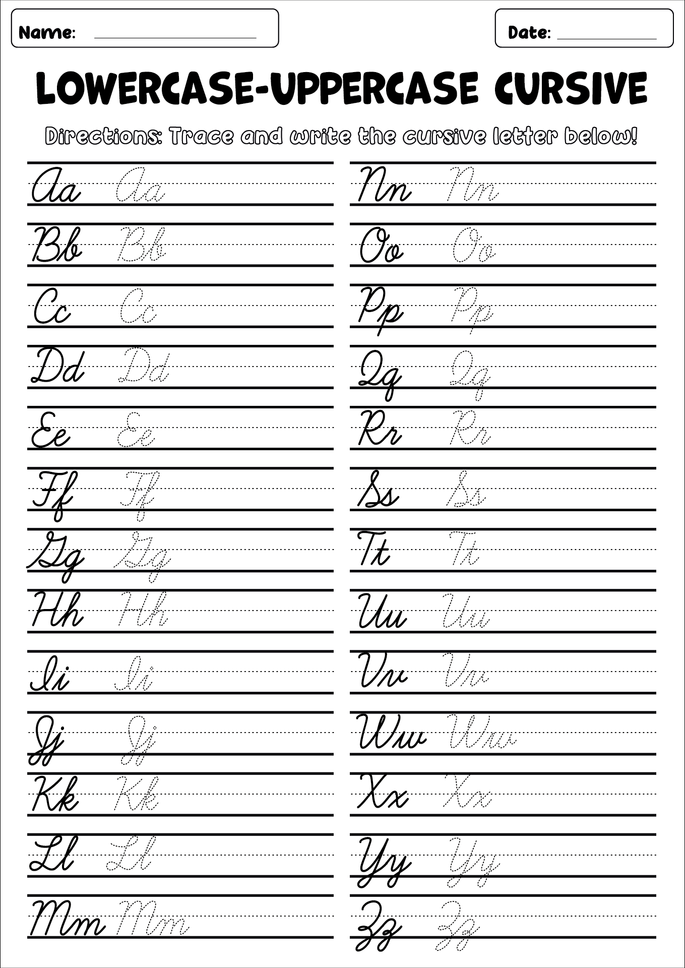cursive writing worksheets free printable