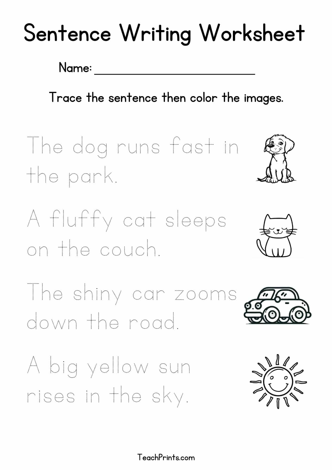 sentence worksheets for kindergarten