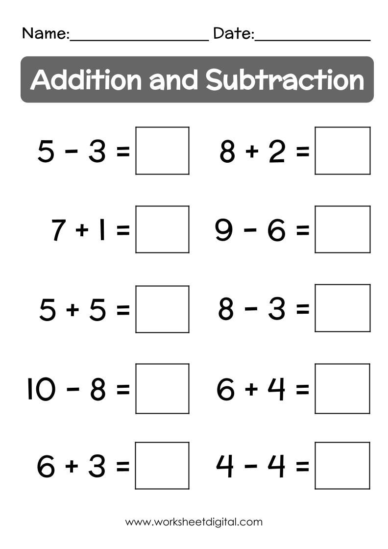 adding and subtracting printable worksheets