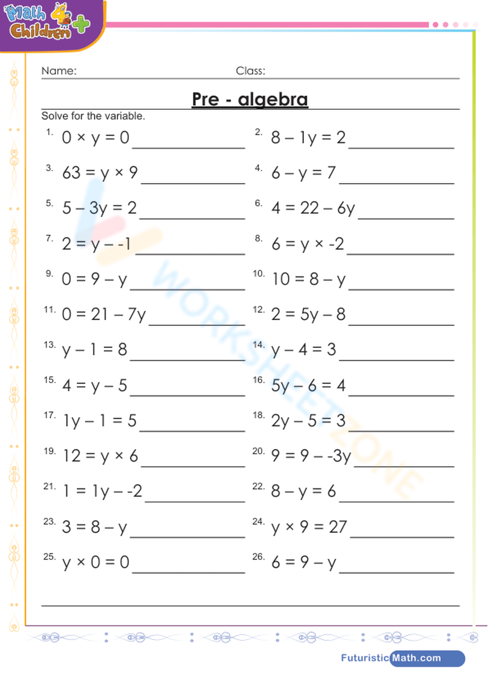 1st Grade Algebra Worksheets Printable