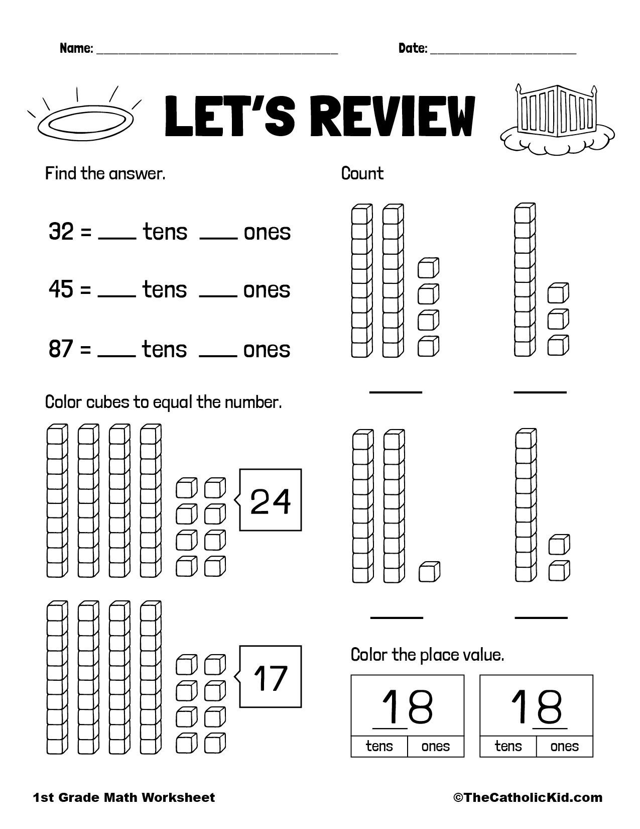 1st Grade Math Review Worksheet TheCatholicKid 1st Grade Math Review Worksheet TheCatholicKid