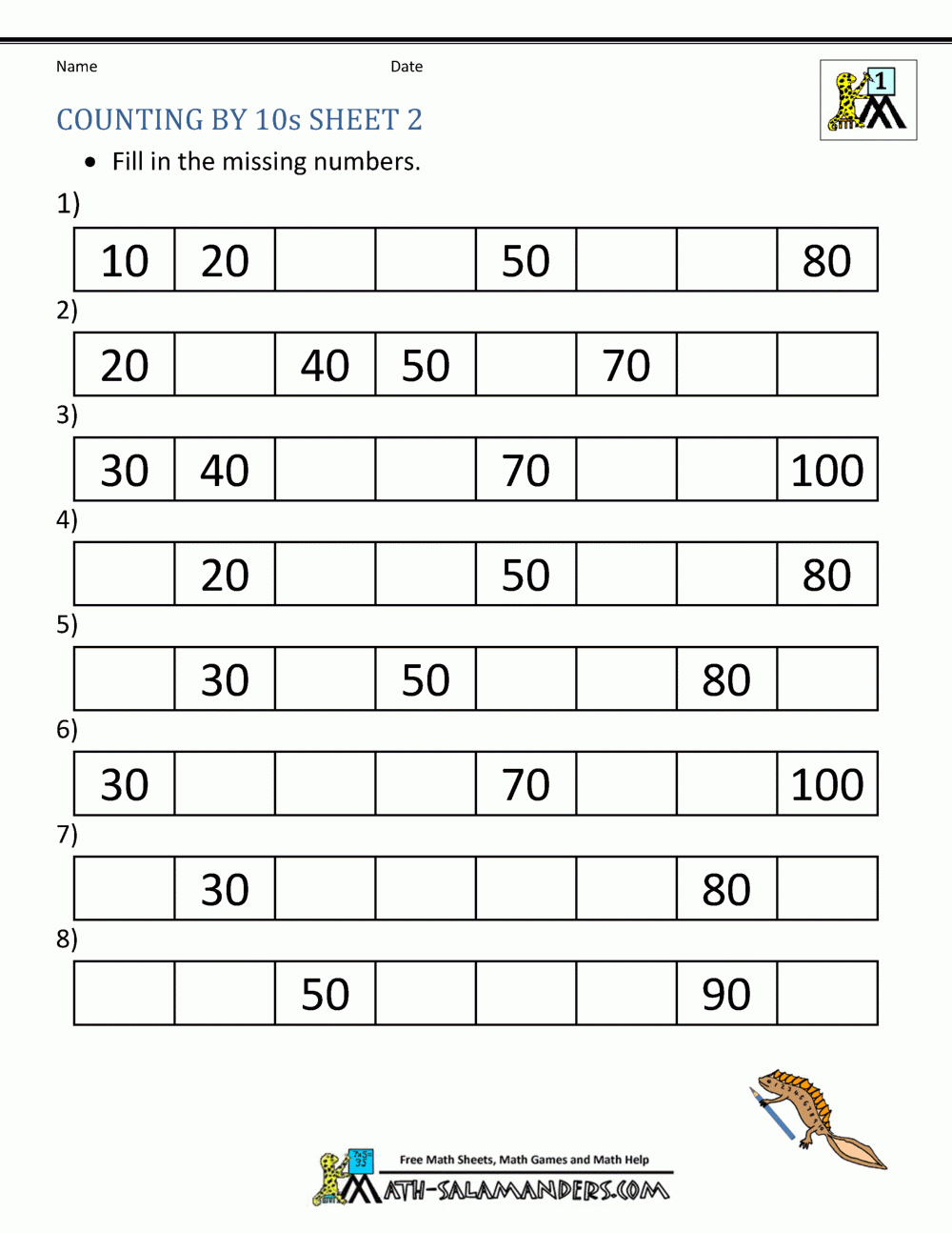 count by 10 worksheets kindergarten