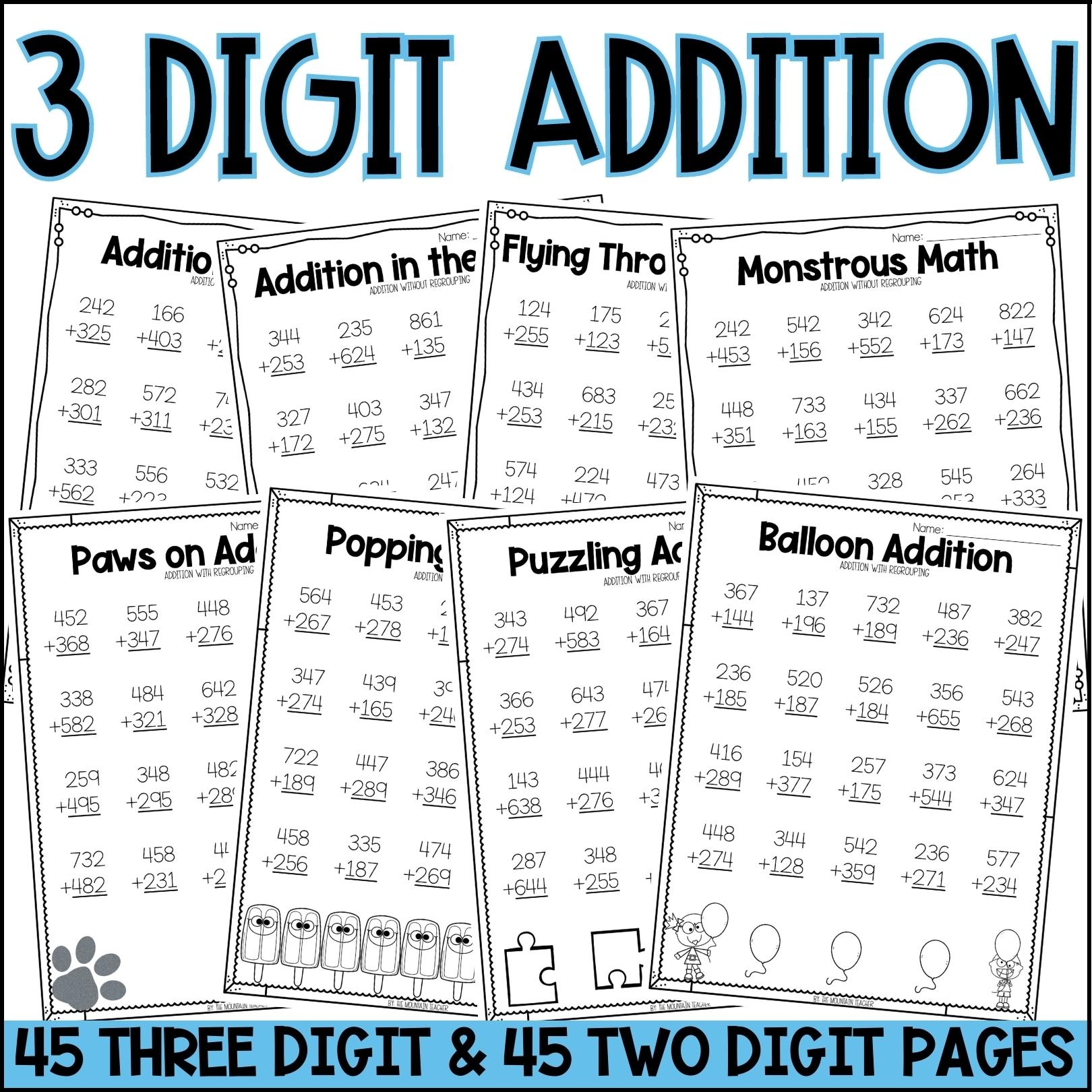 2 And 3 Digit Addition And Subtraction Worksheets BUNDLE The Mountain Teacher