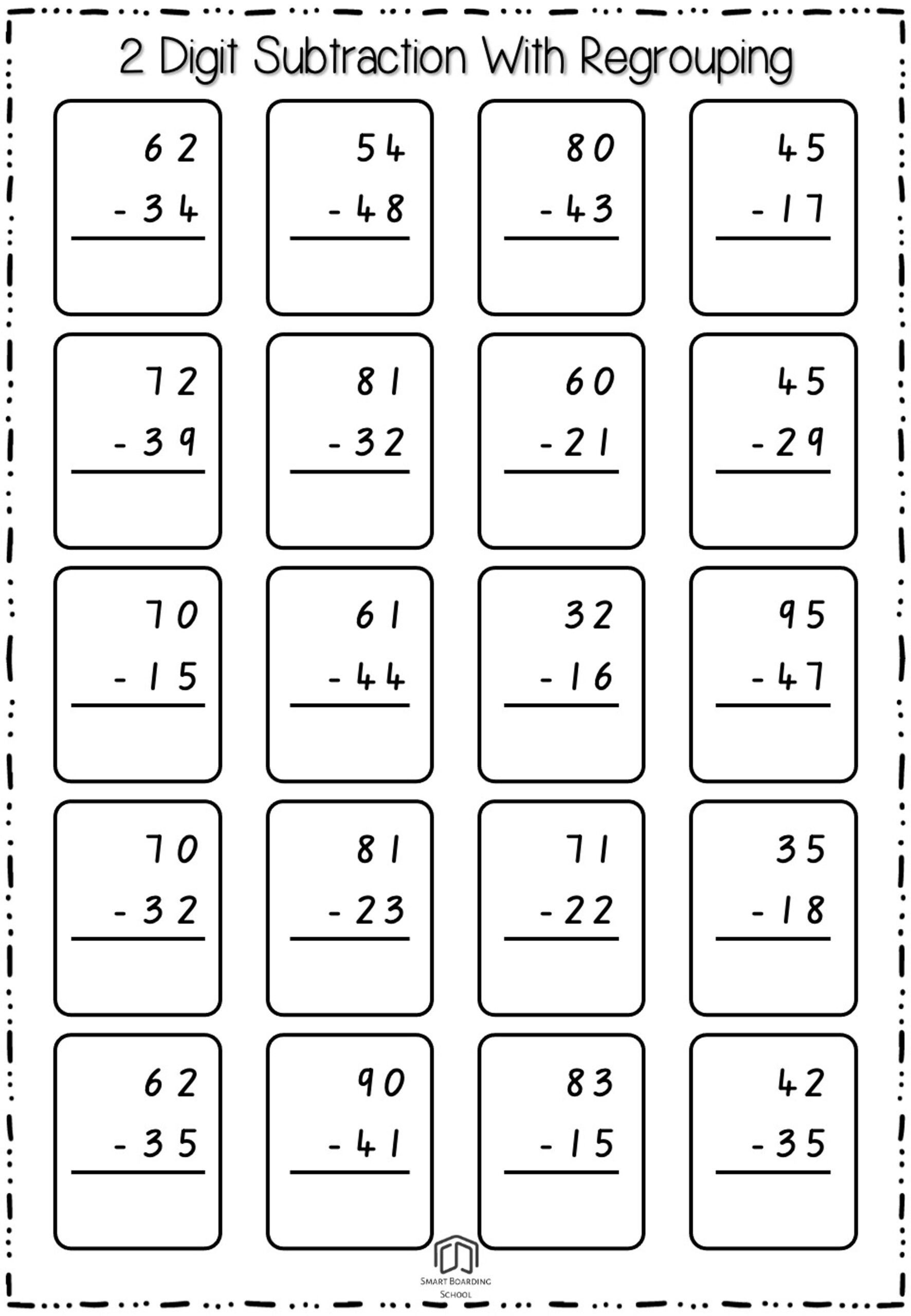 2 Digit Subtraction With Regrouping