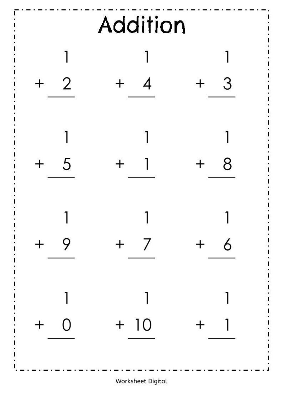 20 Printable Addition Worksheets Numbers 1 10 For Preschool Kindergarten 1st Grade Homeschool Math Etsy
