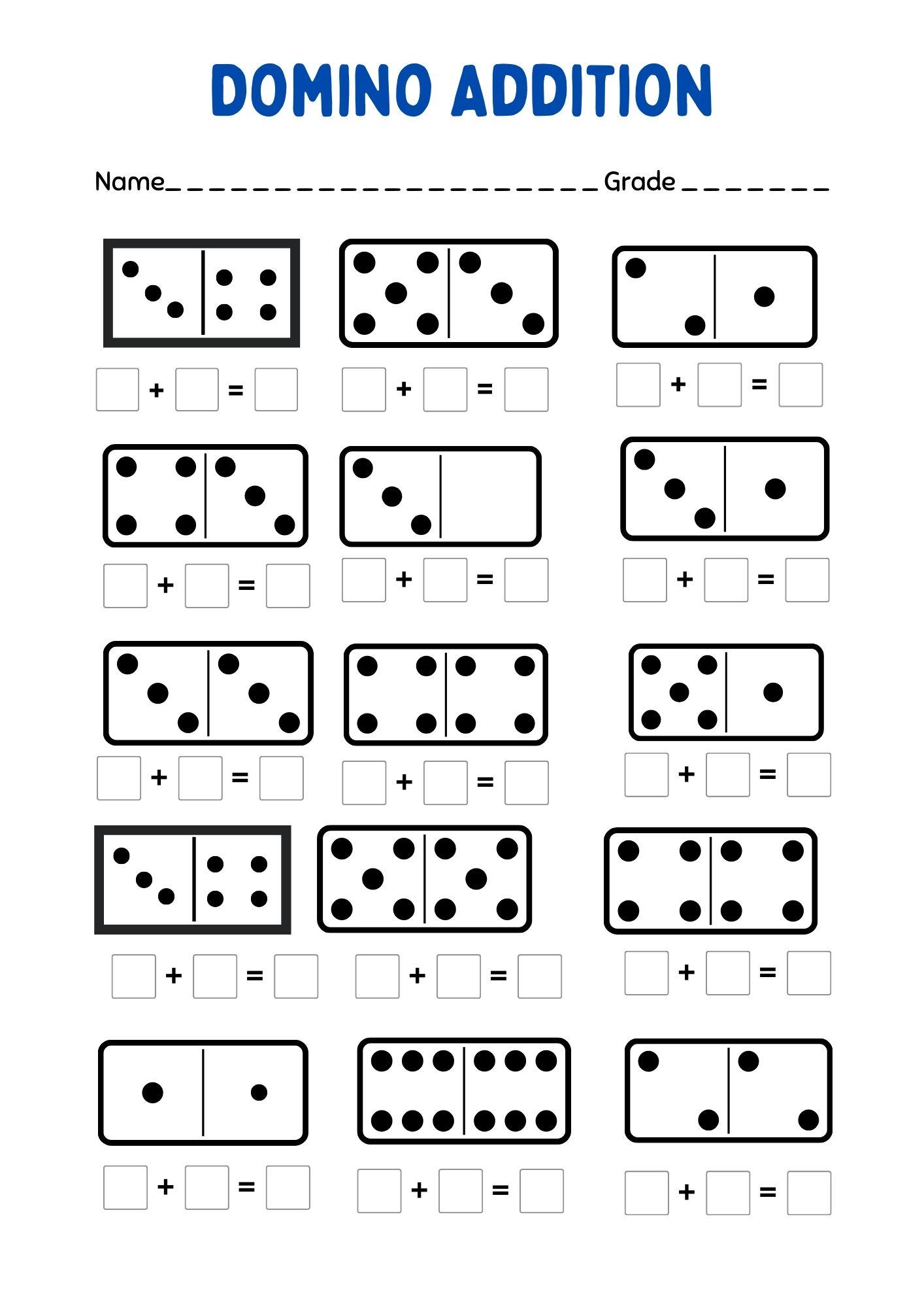 20 Printable Domino Addition Worksheets 1st Grade Kindergarten Math Number Sentences Activity Etsy Canada