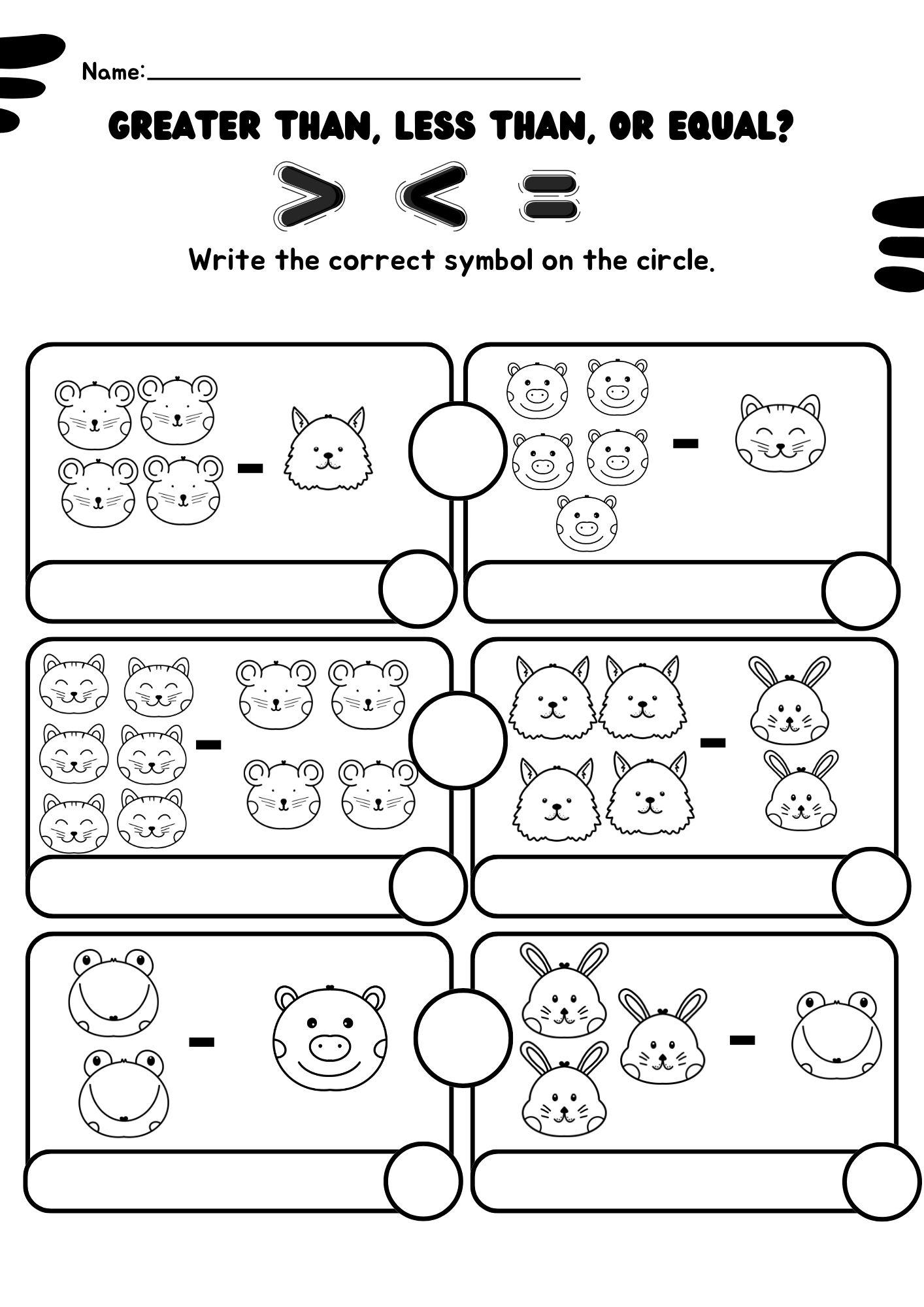 20 Printable Greater Than Less Than Equal To Worksheets Preschool 3rd Grade Math Etsy