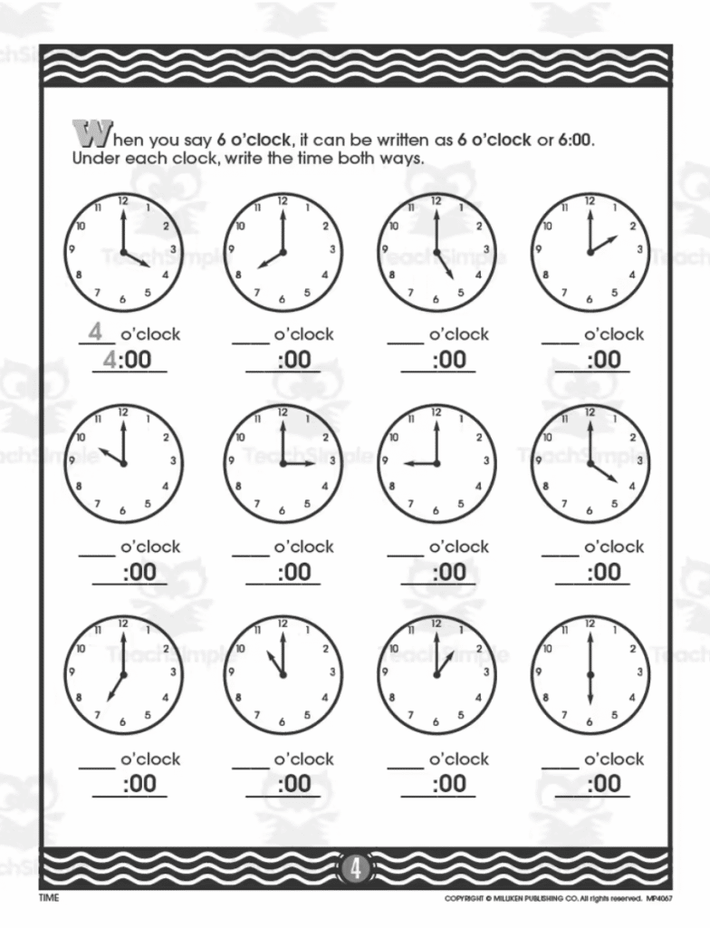 beginner time worksheets for kindergarten