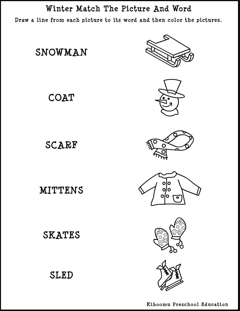 winter worksheets for kindergarten