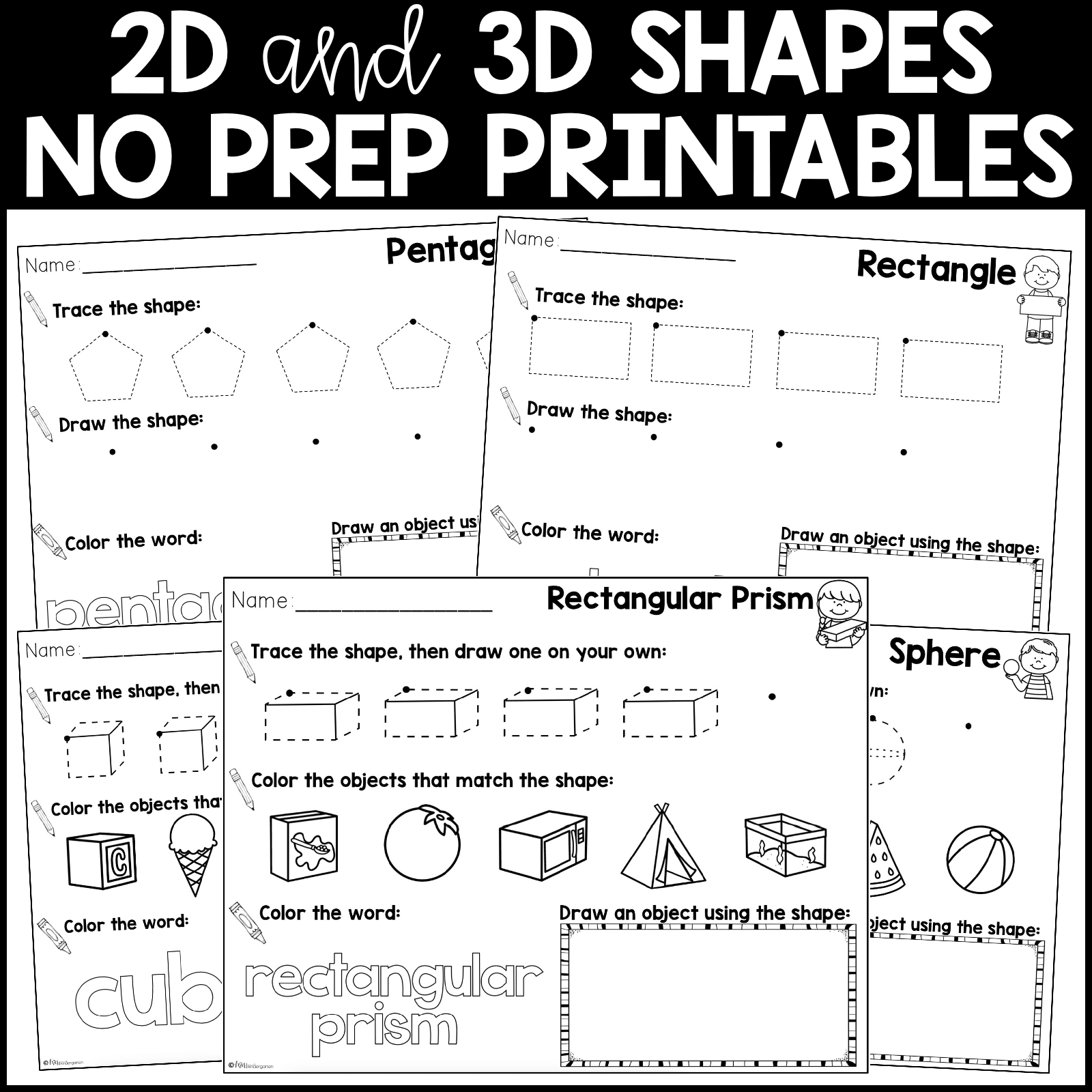 2d and 3d shapes kindergarten worksheets
