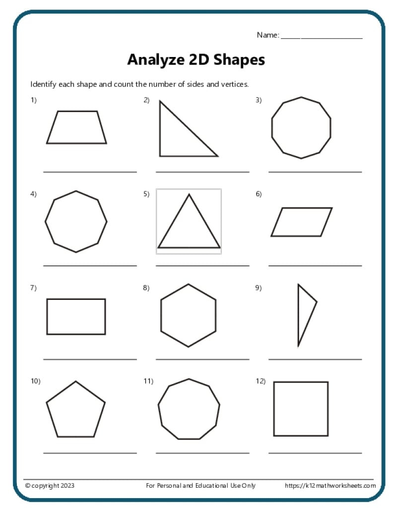 2D Shapes Worksheets