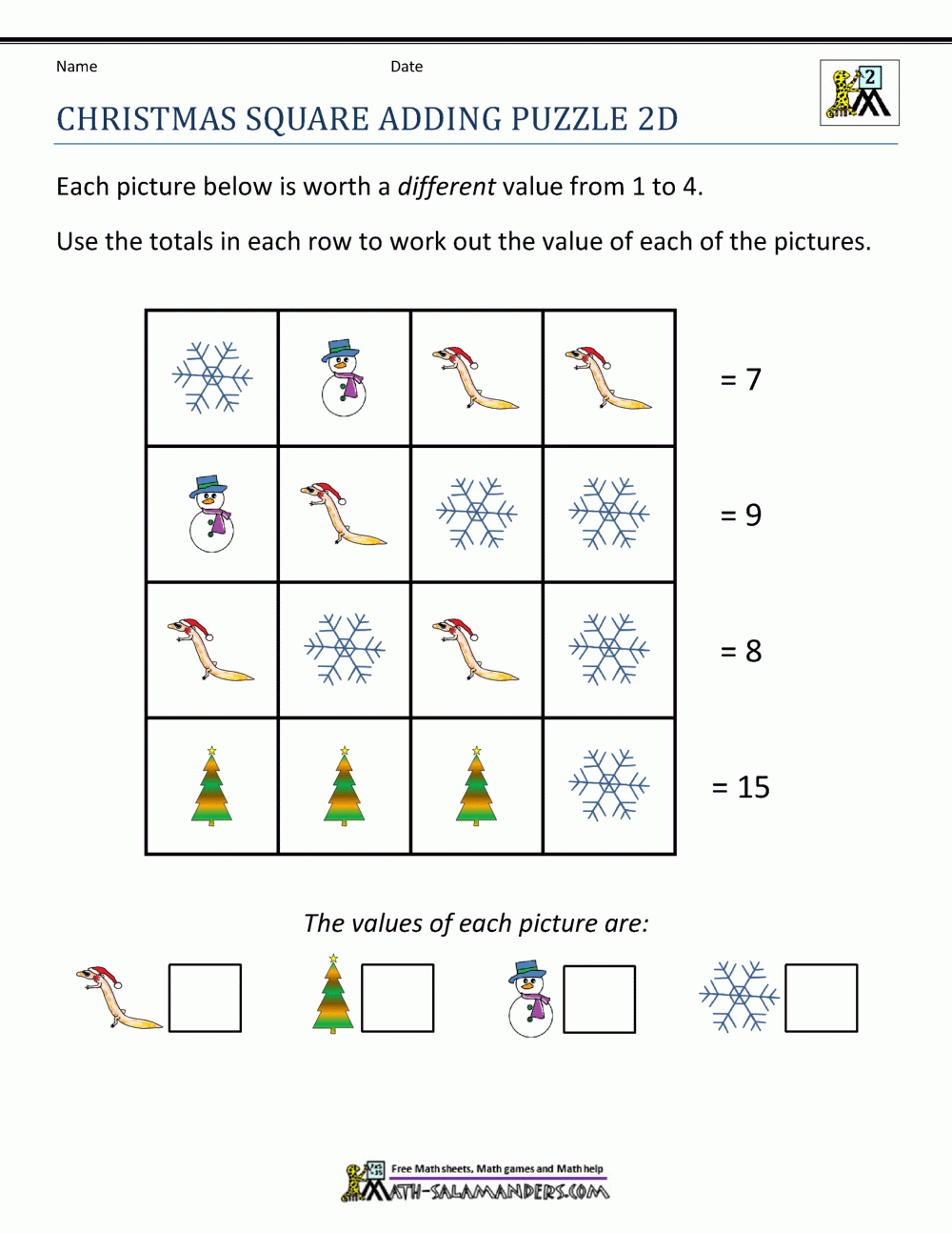 2nd Grade Christmas Math Worksheets