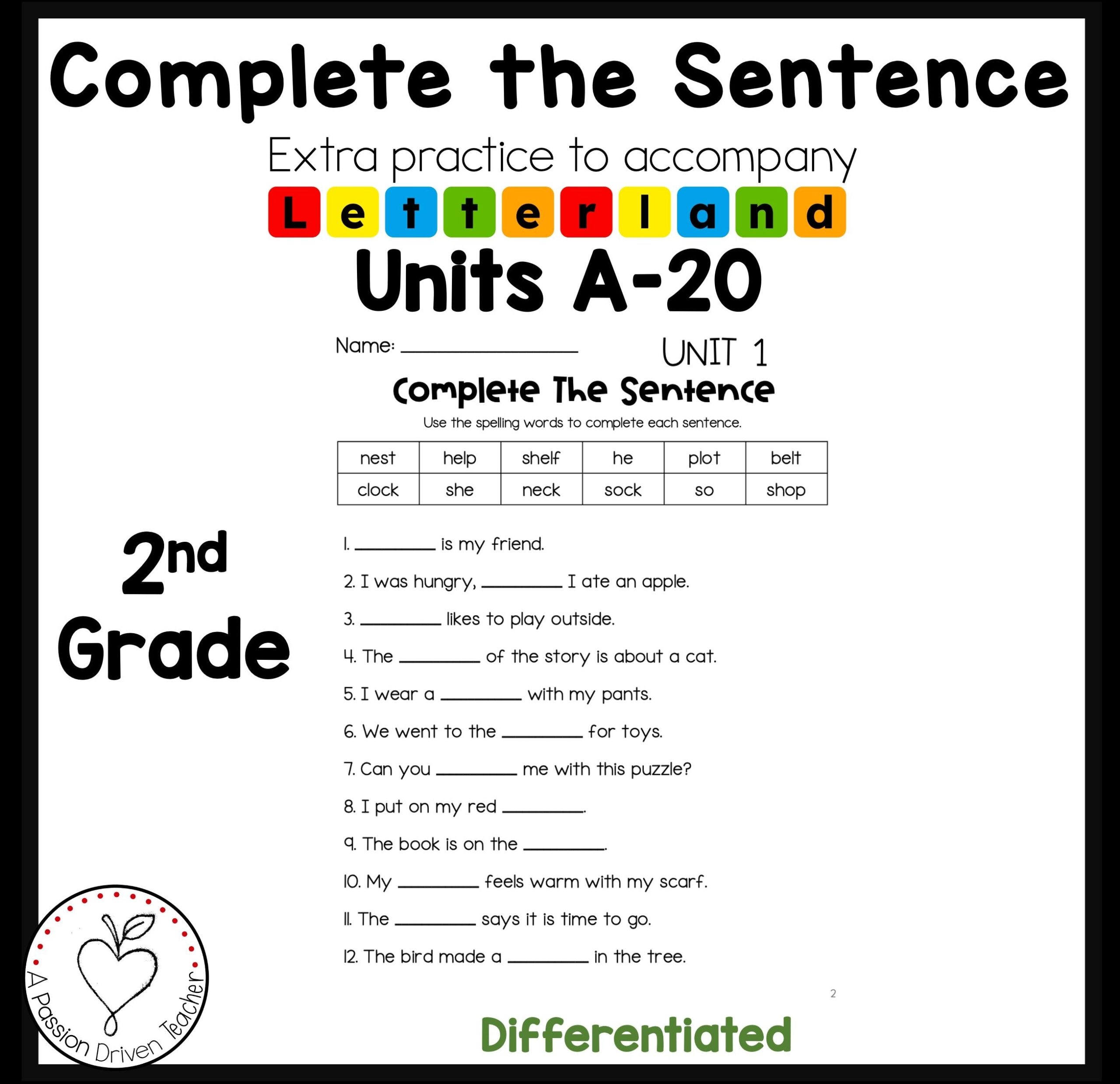2nd Grade Letterland Complete The Sentences Units A 20 Etsy