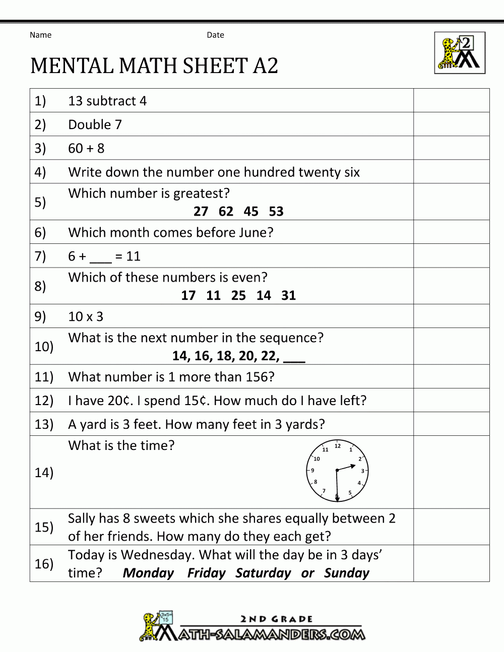 mental maths worksheets