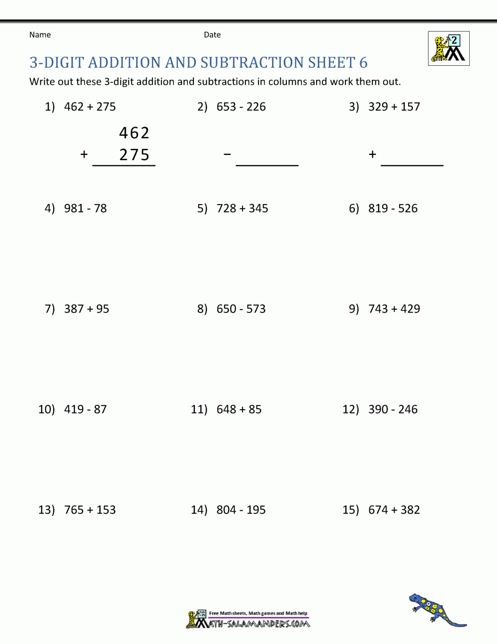 3 Digit Addition And Subtraction Worksheets