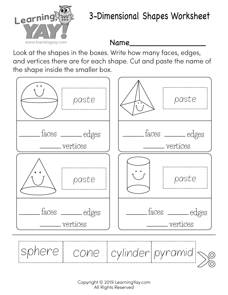 3d shapes worksheets for kindergarten