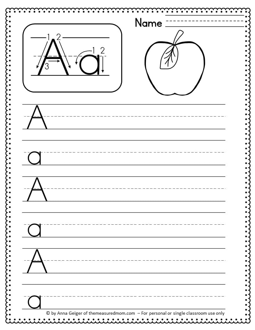 handwriting worksheets free for kindergarten
