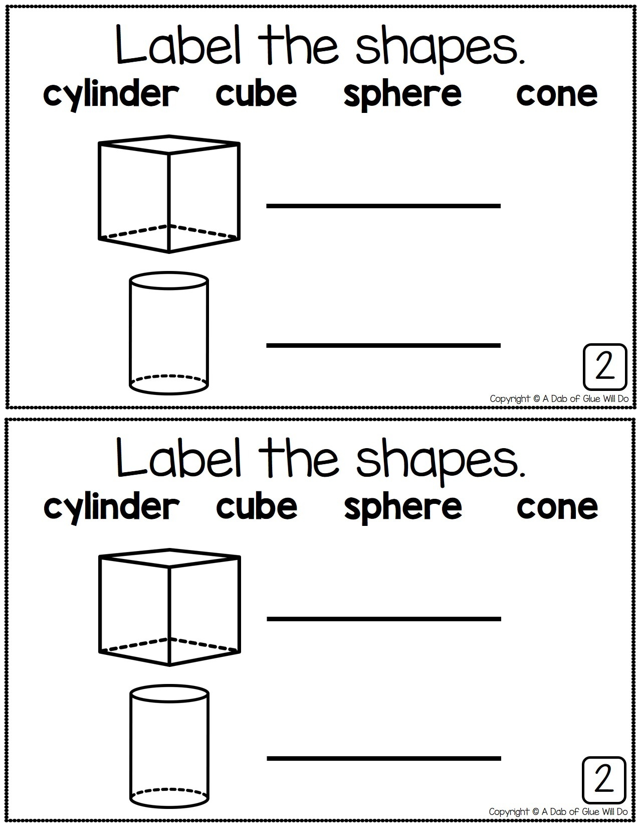 3D And 2D Shapes Math Review Journal For Kindergarten A Dab Of Glue Will Do