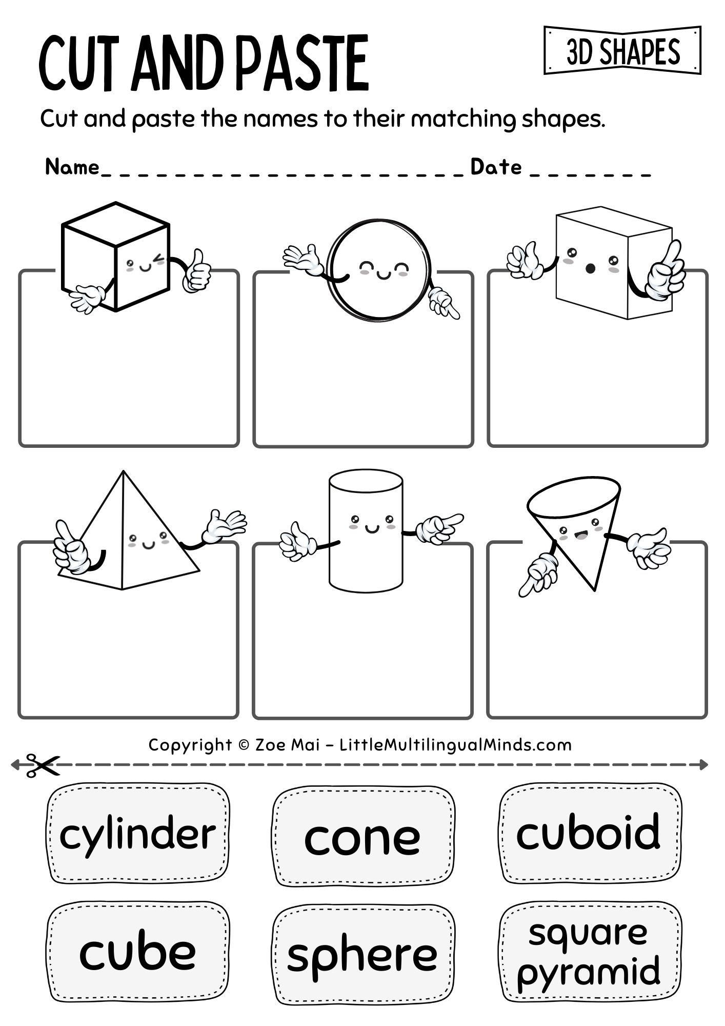 3D Shapes Practice Sheets For Preschool Pre K Kindergarten Color Trace Games Made By Teachers