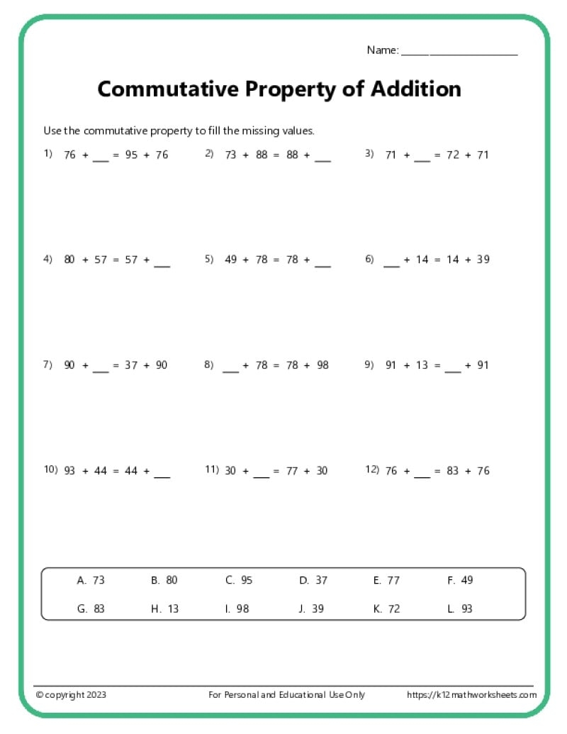 3rd Grade Algebra Concepts K12 Math Worksheets
