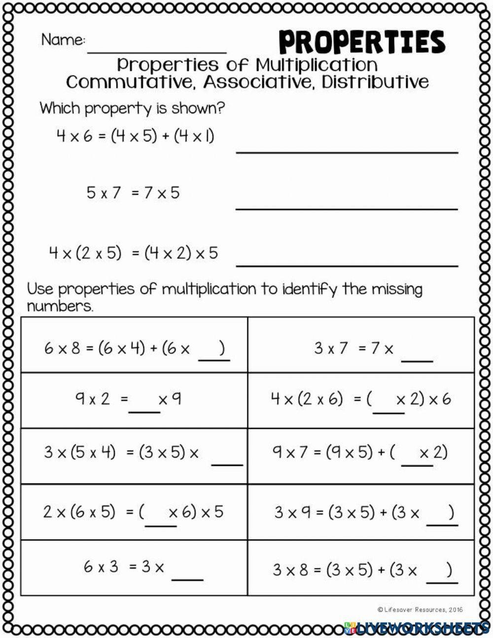 3rd Grade Math Properties Worksheets Terms PEMDAS And More Worksheets Library