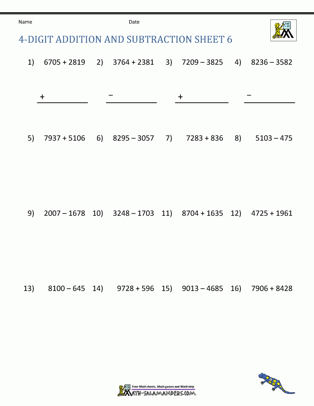 printable addition and subtraction worksheets