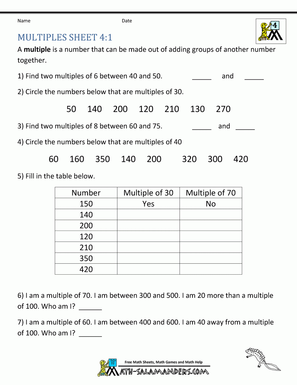 4th Grade Math Practice Multiples Factors And Inequalities