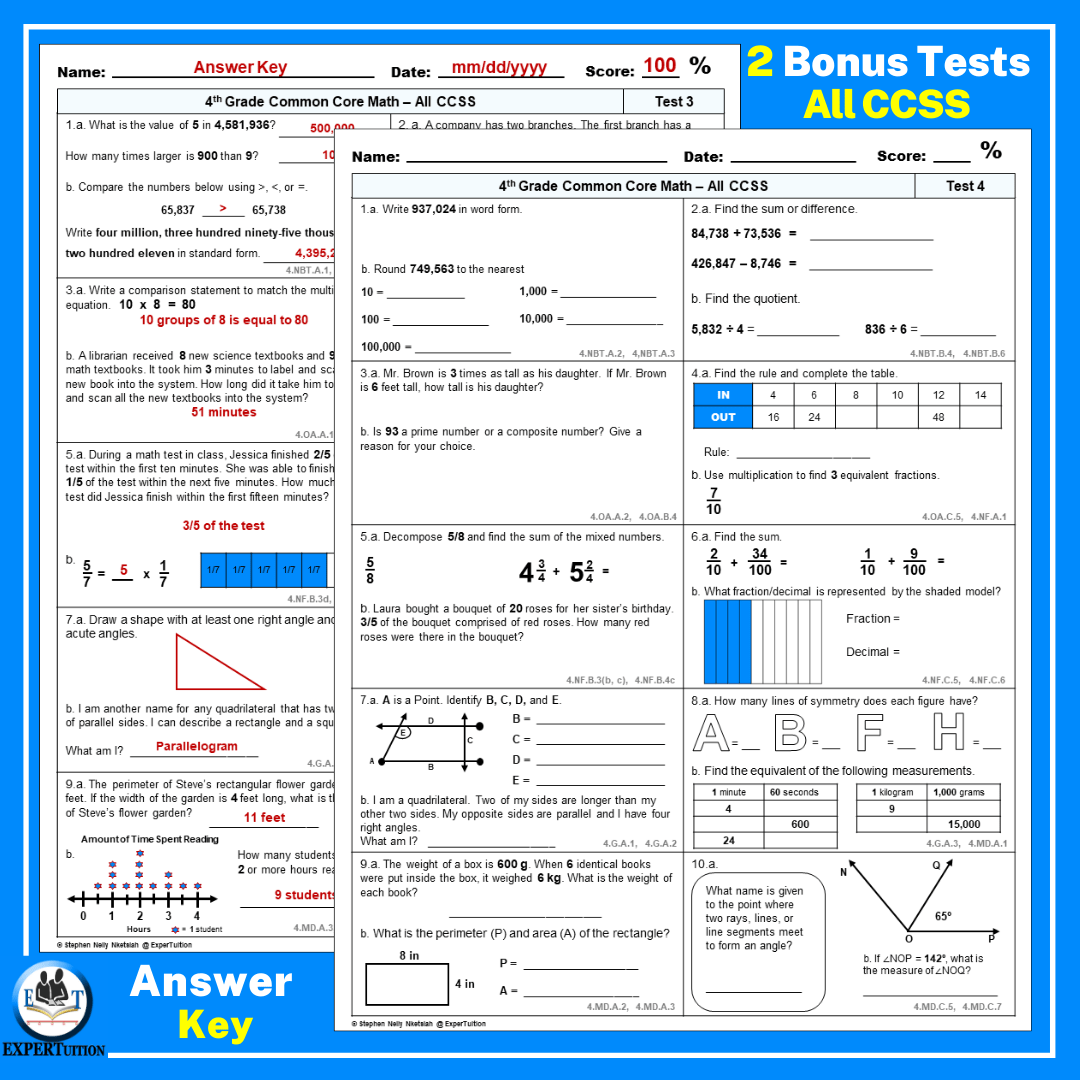 4th grade math review worksheets