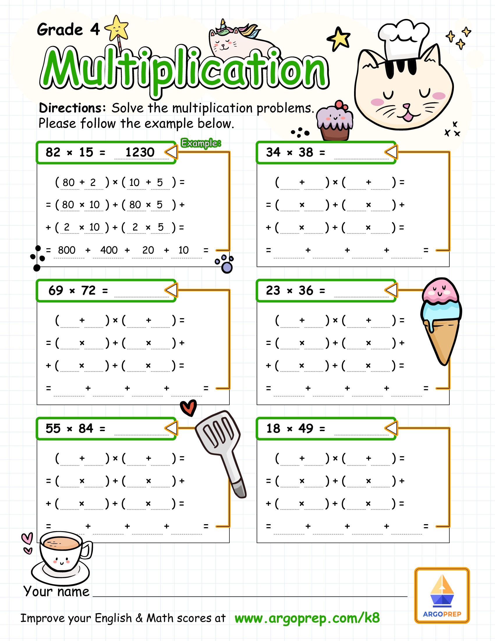 4th grade math worksheets multiplication