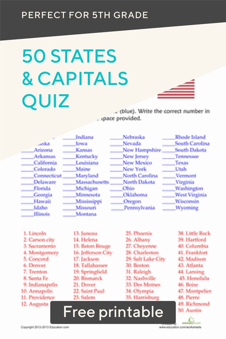 free printable states and capitals worksheets